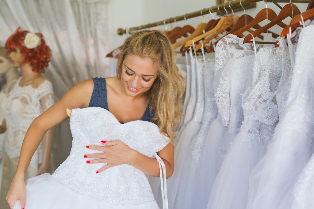 woman wedding dress shopping