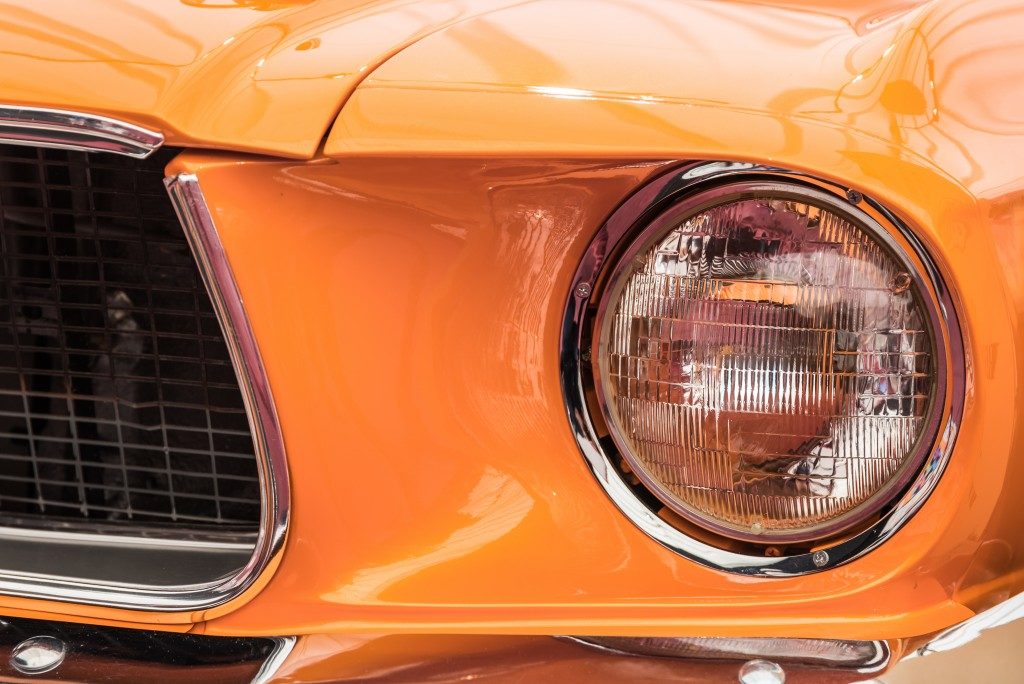 close up orange car
