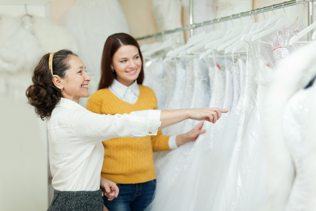 woman picking a wedding dress