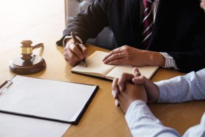 Two business people discussing